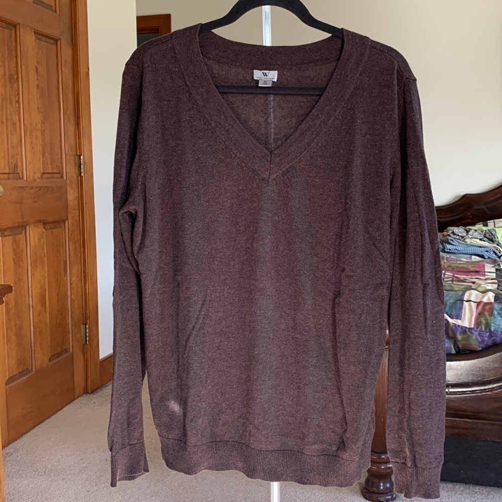 Worthington Chocolate Brown VNeck Sweater Size XL EUC Like New